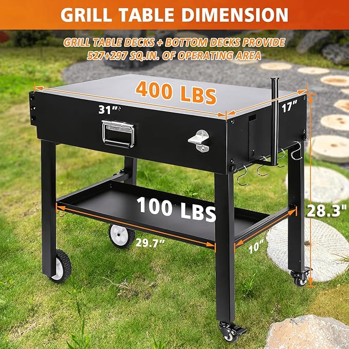 Foldable Grill Table Cart for Ninja Woodfire OG700, Blackstone Portable Griddle, Weber, Ooni Pizza Oven – Portable Outdoor BBQ Prep Stand with Caddy, Ideal for Camping and Tailgating