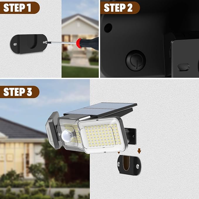Solar Lights Outdoor Waterproof, Motion Sensor & Flood Outdoor Lights with Remote Control, 4 Adjustable Modes, 3000LM & 218 LED, High-Energy-Density Solar Panel-Monocrystalline Technology, 2 Pack