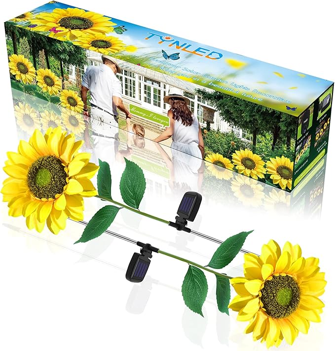 TYNLED Sunflower Solar Garden Lights, 2 Pack Outdoor Solar Powered Garden Stake Lights Waterproof Decoration Flower Landscape Lights for Garden Patio Pathway Backyard