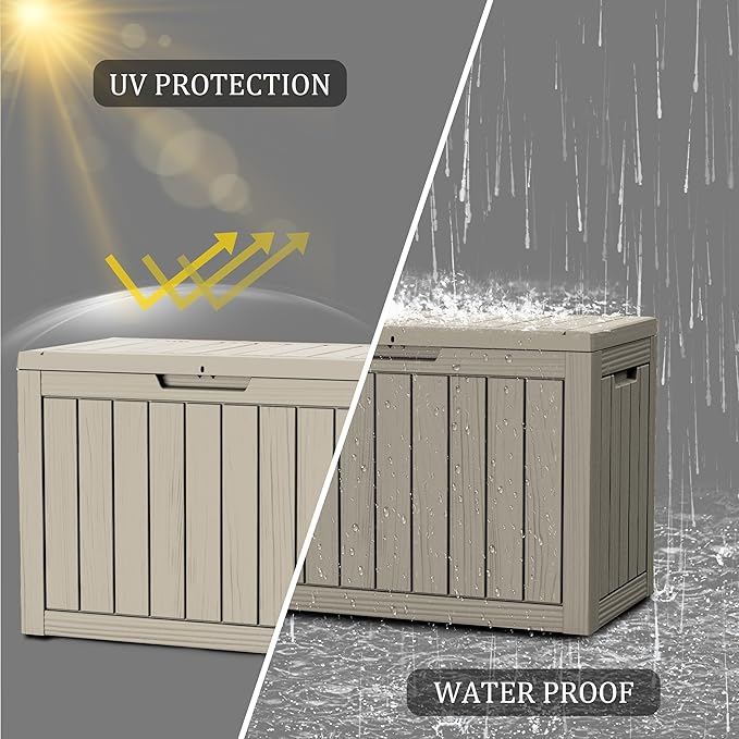 45 Gallon Lockable Resin Deck Box, Waterproof & UV-Resistant Outdoor Storage Box for Outdoor Cushion Storage, Garden Tools & Pool Accessories Storage, Gray