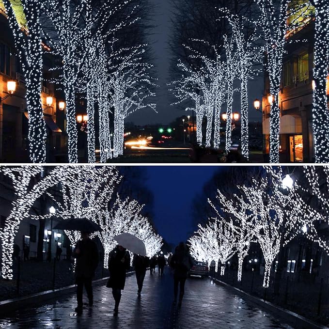 Solar String Lights Outdoor, 4 Pack Each 100 LED Solar Christmas Twinkle Lights Outside, Waterproof Copper Wire with 8 Modes Solar Fairy Lights for Garden Yard Tree Wedding Christmas Decor(Cool White)