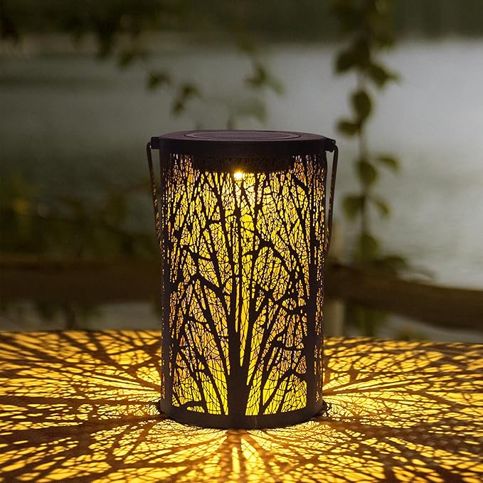 Solar Lanterns for Outdoor Waterproof, Hanging Solar Lights Gifts for Women Mom, Tree Lantern Hanging/Standing for Patio, Lawn, Tabletop, Garden Decorative LED Lantern Black Tree