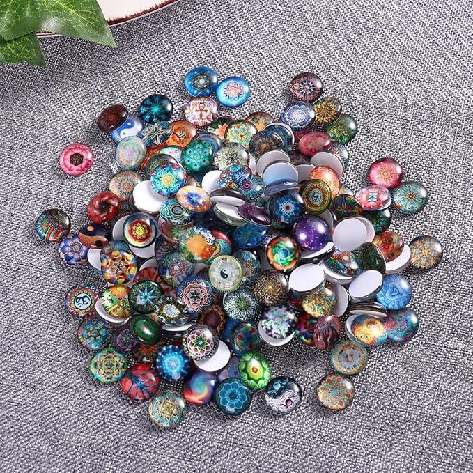 200pcs 12mm Mixed Round Mosaic Tiles for Crafts Glass Mosaic Supplies Flat Marbles,Glass gems for Crafts,Glass Tiles for Jewelry Making