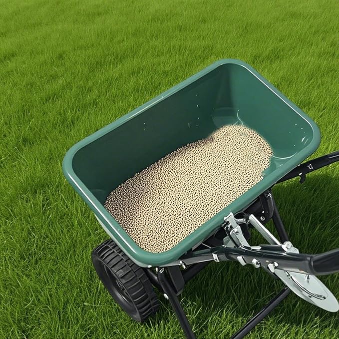 60LB Walk-Behind Broadcast Spreader for Seed,Fertilizer,Salt,Ice Melt, Fertilizer Spreader with Adjustable Drop Rate, Seed Spreaders for Lawns