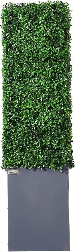 AGPL Upgraded Artificial Boxwood Hedge Wall with Gray Color Planter Room Divider and Privacy Wall Backdrops (48" H 48" W 12" D)