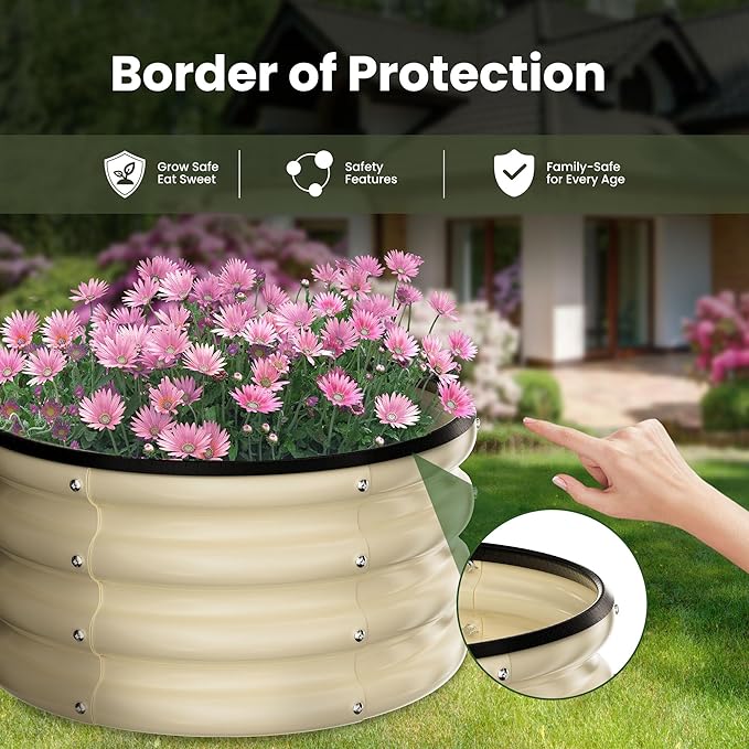 ZXZYHFTY Round Galvanized Raised Garden Bed kit,White Outdoor Garden Raised Planter Box, Round Large Metal Raised Garden Beds for Vegetable 2 * 2 * 1ft 1Pack