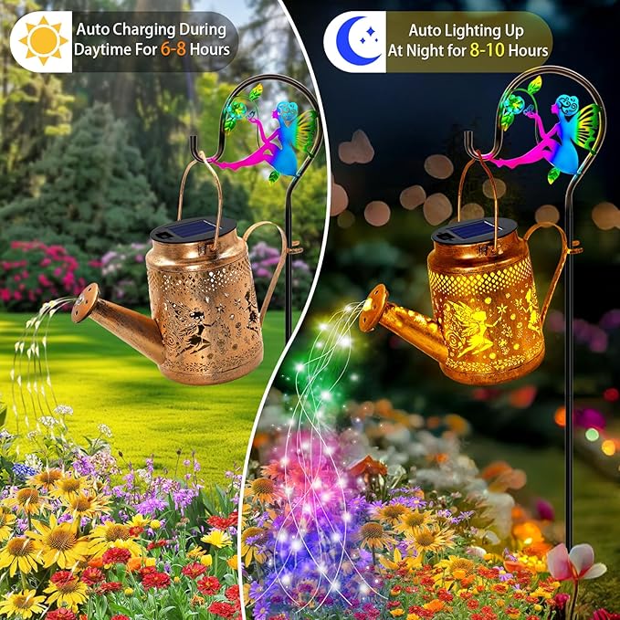 Solar Watering Can Lights, Fairy Hanging Lanterns Outdoor, Gardening Gifts for Mom Women Grandma Birthday, Waterproof Solar Lights Garden Decor for Outside Yard Art Patio Porch Lawn Backyard, 1 Pack