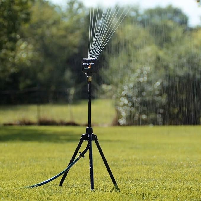 Melnor 65178AMZ MiniMax Turbo Oscillating Sprinkler on Tripod, 4000 sq. ft., 4-Way Adjustable, Quick Connect Bundle, Black, Yellow