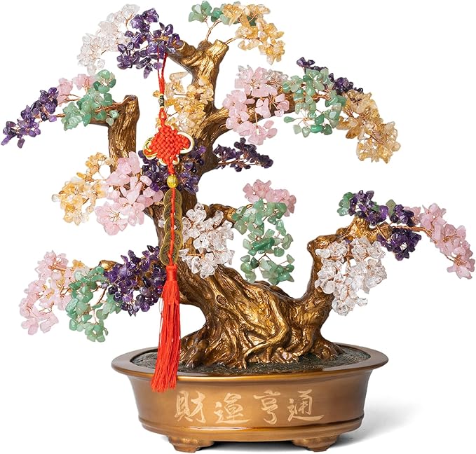 Natural Chakra Gemstone Crystal Bonsai Tree of Life（1,350 Gemstone Count） Large Feng Shui Money Tree for Luck and Wealth Desk Decoration 20 Inches