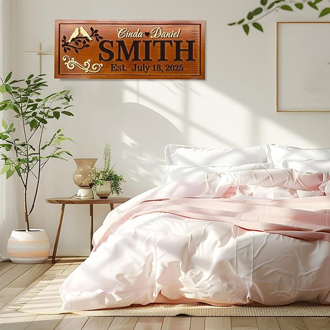 Personalized Wooden Family Name Sign Custom Carved Last Name Plaque with Established Date Rustic Solid Wood Wall Art for Home Decor Wedding Gift