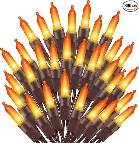 Ultra-Bright Connects End to End Orange Christmas Mini Lights 300L 63.8Ft(2Sets-Each 150L)UL Listed Incandescent Bulb String Light for Indoor Outdoor Halloween Home Garden Party Tree Decor