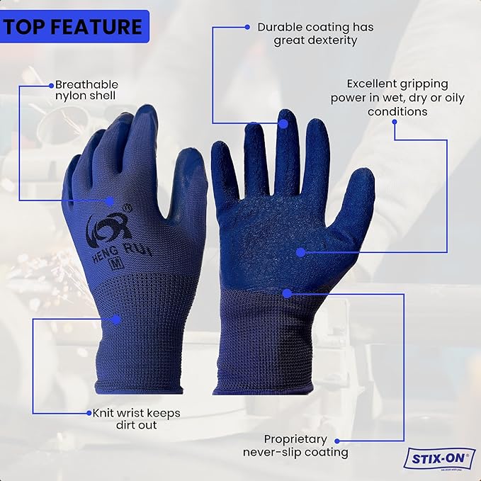 10 OR 20 Pairs Work Gloves–Heavy Duty Rubber Coated Safety Work Gloves–Multipurpose Gloves