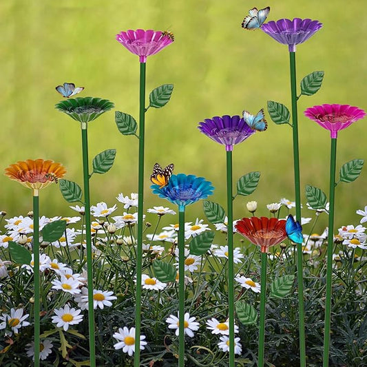 8 Pack Bee Watering Station, Bee Bath for Garden Metal Bee Water Feeder with Flower Design, Colorful Butterfly Bee Bath Bowl for Outdoor Garden Yard Decor