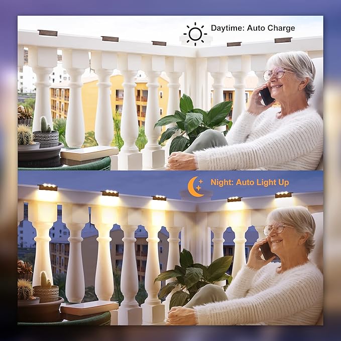 SOLPEX Solar Fence Lights, 6 LEDs Solar Lights Outdoor Waterproof Solar Powered for Deck, Stair, Front Porch, Balcony, Walkway, Garden, Yard, Patio, Pool Decor, IP65 Waterproof (12 Pack, Warm White)