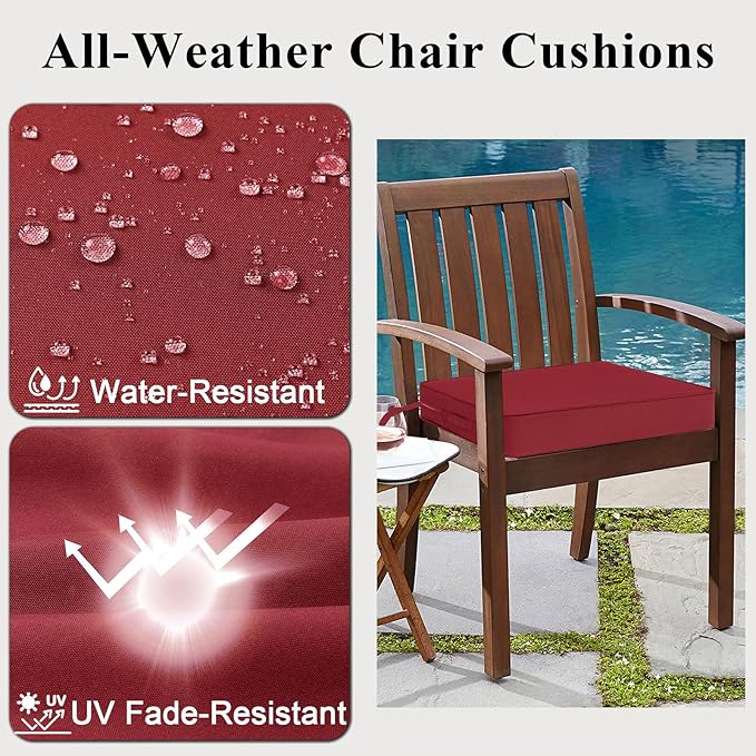 Outdoor Chair Cushions Set of 2 for Patio Furniture 22x22x4 Inch Waterproof Patio Chair Cushion 3 Year Color Fastness Square Elastic Foam Garden Couch Pads with Ties and Handle,Red