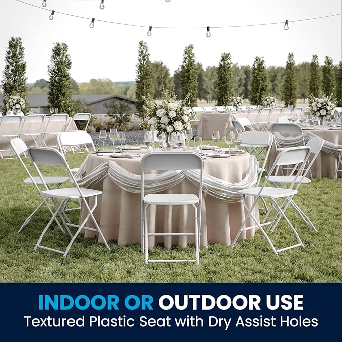 Flash Furniture Hercules Series Plastic Folding Chair - White - 650LB Weight Capacity Comfortable Event Chair - Lightweight Folding Chair