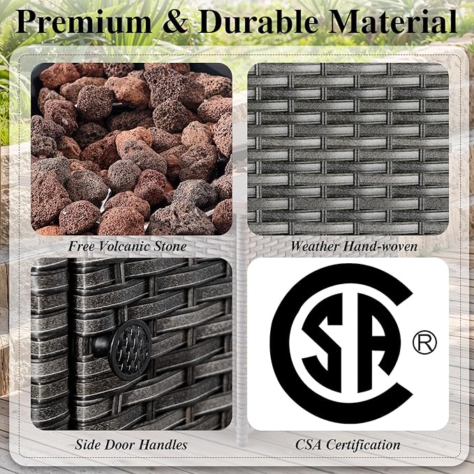 HUMMUH 8 Pieces Outdoor Patio Furniture Set with Fire Pit,L-Shaped Modular Sectional Couches with Swivel Patio Chairs,Wicker Conversation Set for Deck,Backyard,Porch,Garden