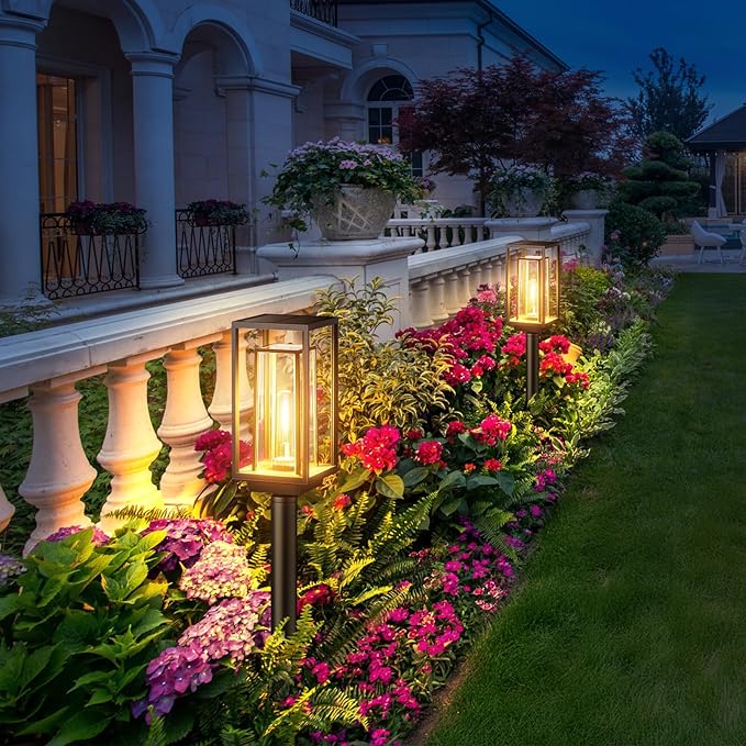 WdtPro Solar Pathway Lights Outdoor, 2 Pack Long Lasting Bright Solar Garden Lights Waterproof IP65, Auto On/Off Path Light for Yard Lawn Decor Outside Walkway, Warm White