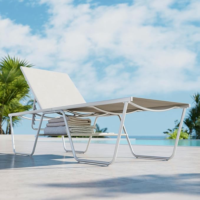 MFSTUDIO Outdoor Chaise Lounge Chair, Patio Recliner Lounge Chair with 5 Adjustable Positions, Patio Pool Tanning Lounger Chair, Textilene, All Weather Use