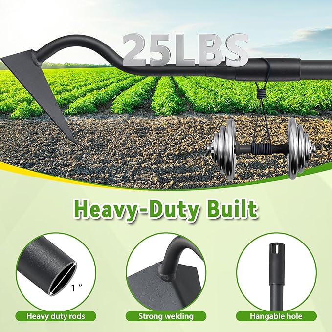 Garden Hoe, Heavy Duty Plow Hoe Garden Tool for Plowing,Cultivating, Trenching, Ridging, Weeding, Loosening Soil, 55 Inch Long Handle, V Shaped Sharp Triangle Hoe, Gardening Hand Tools