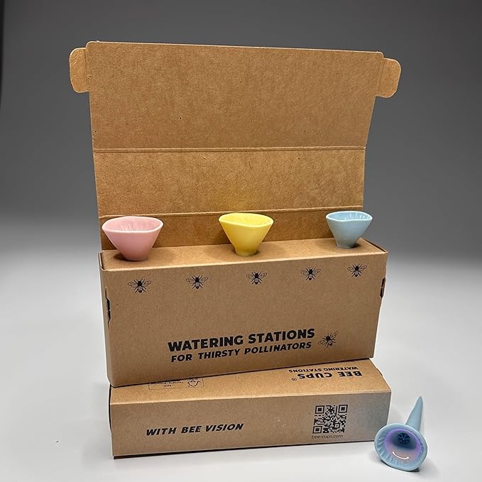 3 Pack, Bee Watering Station, Butterfly Feeder, Bee Feeder, Garden Decor, Bee Decor, Outdoor Garden Decor, for Thirsty Pollinators, Plastic Free, Handmade from Porcelain (3, Pastel Variety)