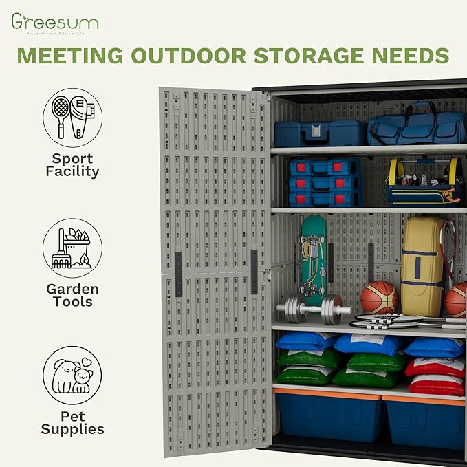 Greesum Outdoor Storage Cabinet, 50 Cu.Ft Deck Box Without Shelves, Waterproof Plastic Storage Bin for Patio Cushions, Gardening Tools, Lockable and Sidehandles, UV Resistant, Beige