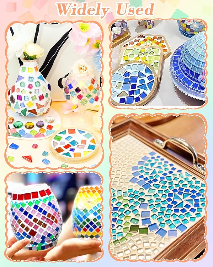 FIVEIZERO 420g Mosaic Tiles for Crafts - 280Pcs Glass Mosaic Kits, Mixed Shapes Mosaic Glass Pieces for Art, Irregular Tiny Mosaic Tile for DIY Projects, Home Decoration(Orange)
