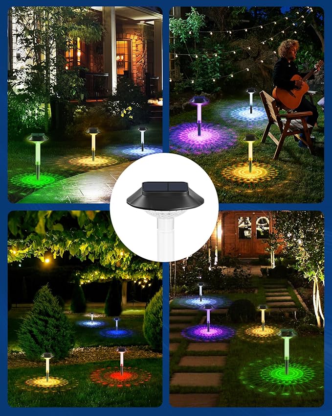 Color Changing Solar Pathway Lights - 6 Pack IP68 Waterproof Outdoor Solar Lights with 7 RGB Lighting Modes for Yard, Garden, Walkway, Pathway, Backyard, Lawn, Landscape Decoration