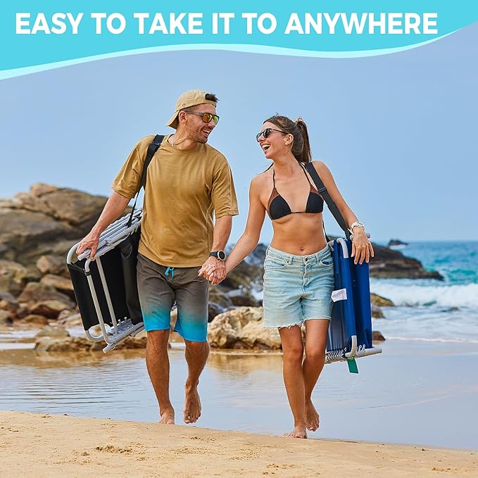 #WEJOY 2 PCS Lounge with Side Table for Outdoor 5-Position Adjustable Recliner Chair for Beach Sunbathing Patio Pool Lawn Lay Flat Portable Camp Reclining Chair with Shoulder Strap Side Pocket