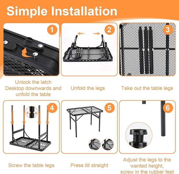 Camping Table Grill 4 Height Adjustable Small Folding 2FT Foldable Picnic Portable Grill Stand Mesh Outdoor Beach BBQ RV Black