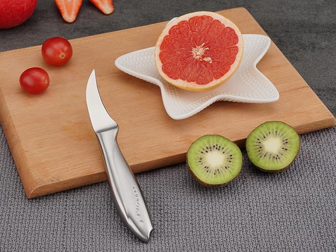 WELLSTAR 2.5 Inch Birds Beak Paring Knife, Sharp High Carbon Stainless Steel Curved Blade for Fruit and Vegetable Peeling Garnishing Cutting – Silver