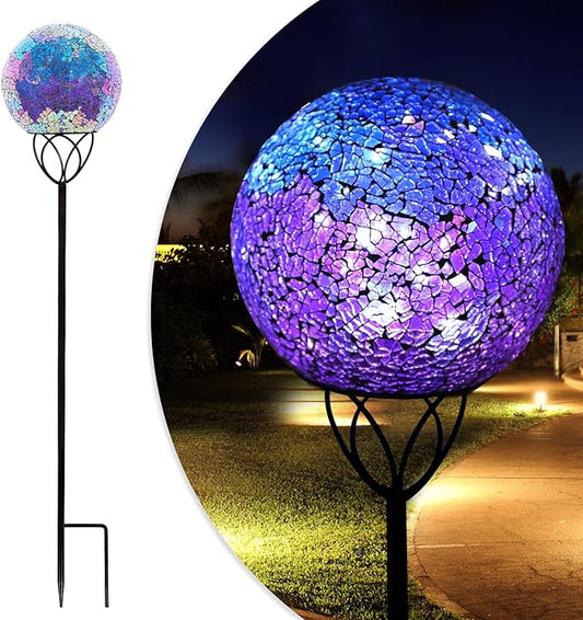 Afirst Solar Outdoor Garden Lights Decorative - Mosaic Solar Stakes Gazing Ball Waterproof Outdoor Lights Stakes for Pathway Yard Lawn Decoration