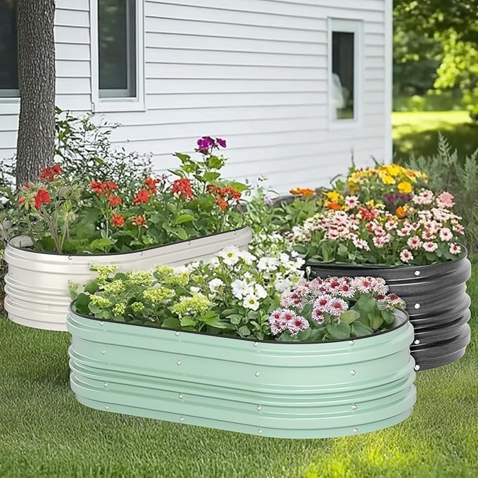 WORKPRO 3Pcs 2x2x1ft Galvanized Raised Garden Bed Set, Rust & Corrosion Protection, Easy Assembly, Safe Edge, Ideal for Vegetables & Flowers, Black