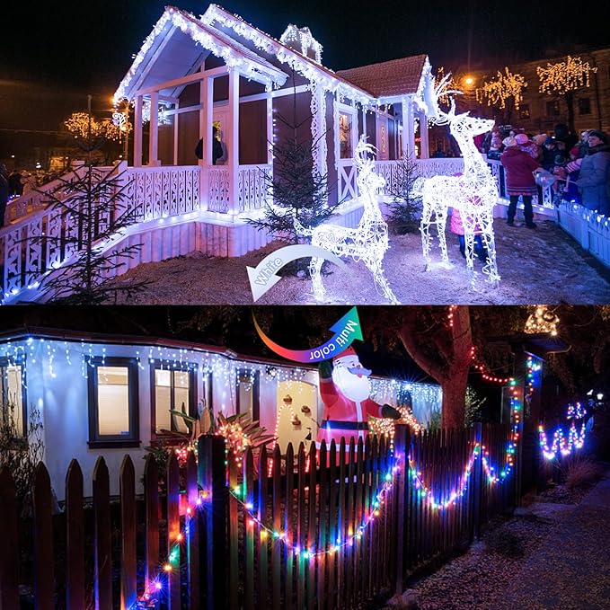 JMEXSUSS 100 LED Cool White & Multicolor Christmas Lights Indoor, Color Changing String Lights Plug in, 33ft Christmas String Lights Outdoor Waterproof for Xmas Tree Indoor Decor