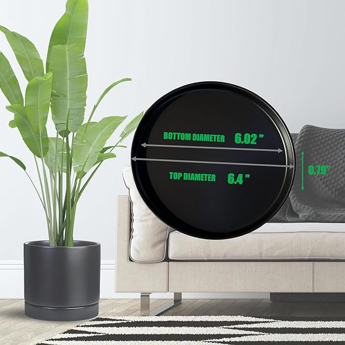 2 Pack Ceramic Plant Saucer Pot Tray 6 Inch, Planter Saucers 4 5 6 7 8 9 10 11 12 13 Inch for Indoors Outdoor, Durable Sturdy Flower Drainage drip Water Tray for Glazed Pots Base (6.4 Inch-Black)