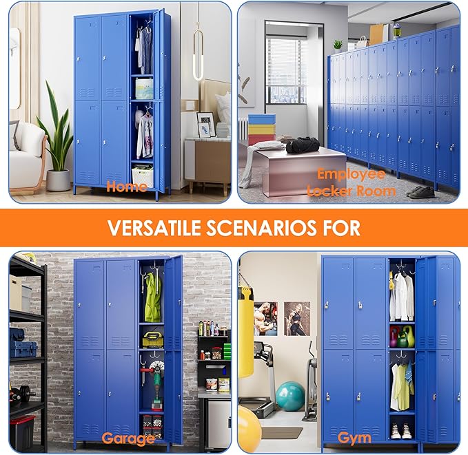 METAN Metal Locker for School Office Gym Bedroom,6 Doors Steel Storage Lockers Cabinet for Employees,Industrial Storage with 1 Shelf,Assembly Required,Blue