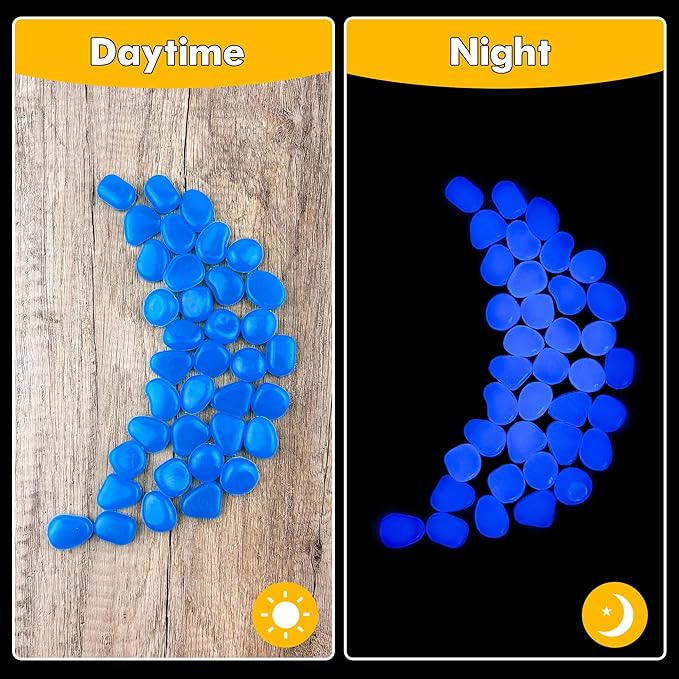 Glow in The Dark Fish Tank Rocks,Blue Glowing Rocks Stones Resin Glow in Dark Pebbles for Outdoor Garden, Fish Tank, Aquarium, Landscaping,Driveway Decoration,1.4 Lb