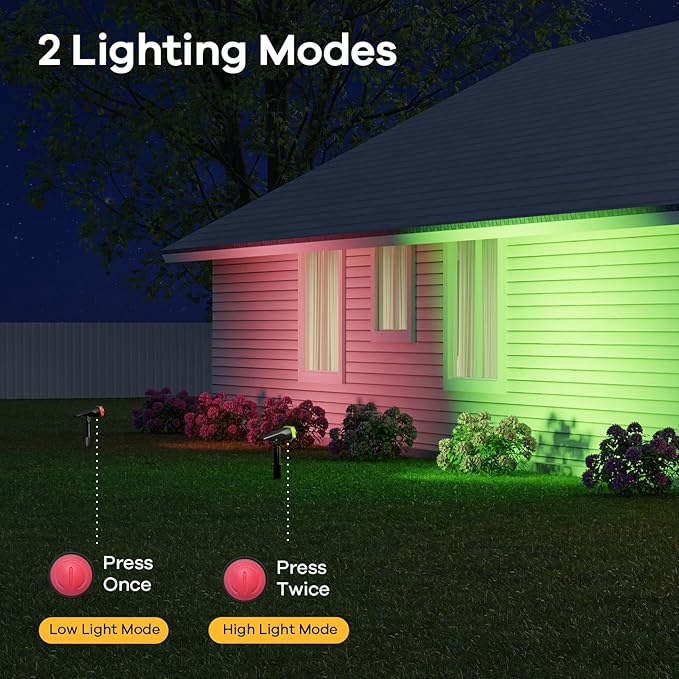 Consciot Solar Color Changing Outdoor Spotlights, 7 Lighting Modes Outside Solar Lights Waterproof IP67, Multicolor Christmas Decorations Landscape Lights for Pathway Patio Fence, Auto On/Off, 2 Pack
