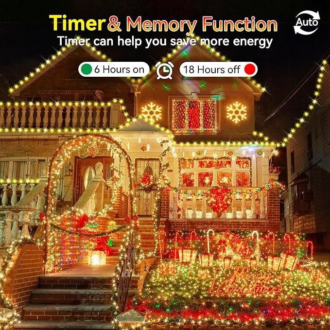 Hezbjiti 2 Pack 1000 LED 403 FT Christmas String Lights Outdoor, 8 Lighting Modes IP44 Waterproof Fairy Lights with Timer and Dimmable Function for Party Tree Decorations (Warm White, Green Wire)