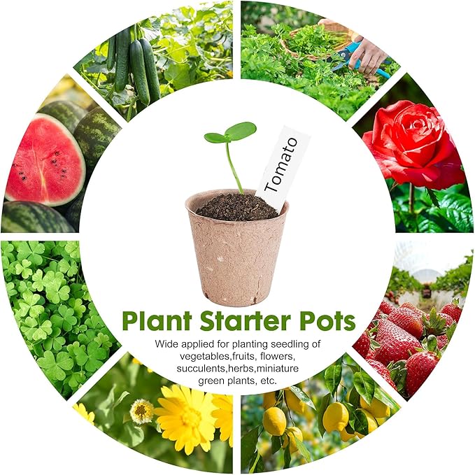 Peat Pots for Seedlings 3.15 Inch, Biodegradable Round Seed Starter Pots with 10 Plant Labels for Garden Germination, Nursery Pot with Drainage Holes (40 Pack/3.15 Inch)