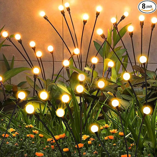 Solar Garden Lights Outdoor, 8 Pack Solar Firefly Lights, Starburst Swaying Lights, Waterproof Garden Decor for Yard Patio Pathway Lawn, Gardening Gifts for Women, White, 8pack6touYBD