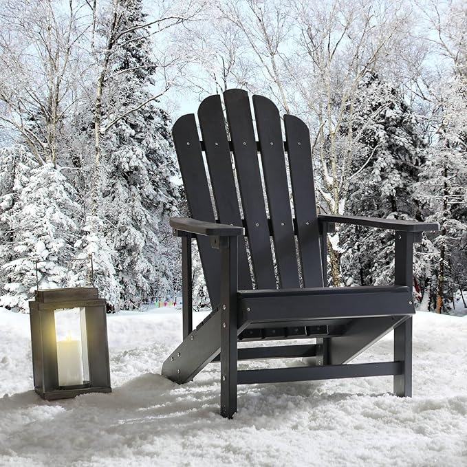 Psilvam Classic Adirondack Chair, Standard-Sized Poly Lumber Fire Pit Chair, 350Lbs Support Weather Resistant Patio Chairs for Garden, Party, Beach(Black)