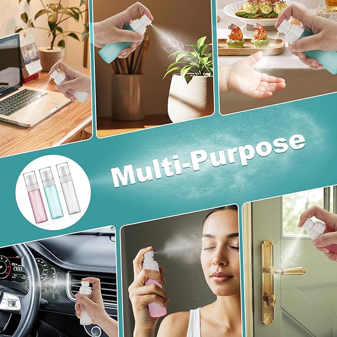 Travel Spray Bottles TSA Approved 3 Pack (2.2oz/65ml), Leak Proof Fine Mist Refillable Empty Plastic Spray Bottles for Perfume, Essential Oils, Toners, Hair & Face Mist (65 ml)