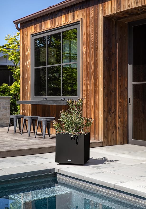 Veradek Block Series Cube Plastic Planter - Large Square Planter for Indoor or Outdoor Patio/Garden | Durable All-Weather Use with Drainage Holes | Modern Décor for Tall Plants, Trees, Flowers