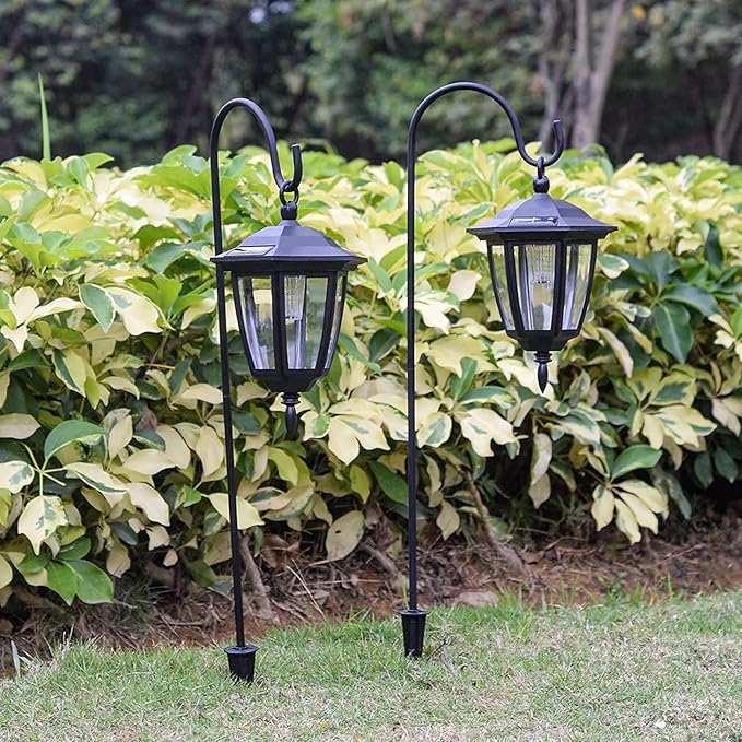 Viewsun 34 Inch Hanging Solar Lights, Shepherd Hook Lights with 2 Shepherd Hooks Waterproof Outdoor Decorative Solar Lantern Lights for Garden Decor, Patio, Backyard, Pathway, 6PACK