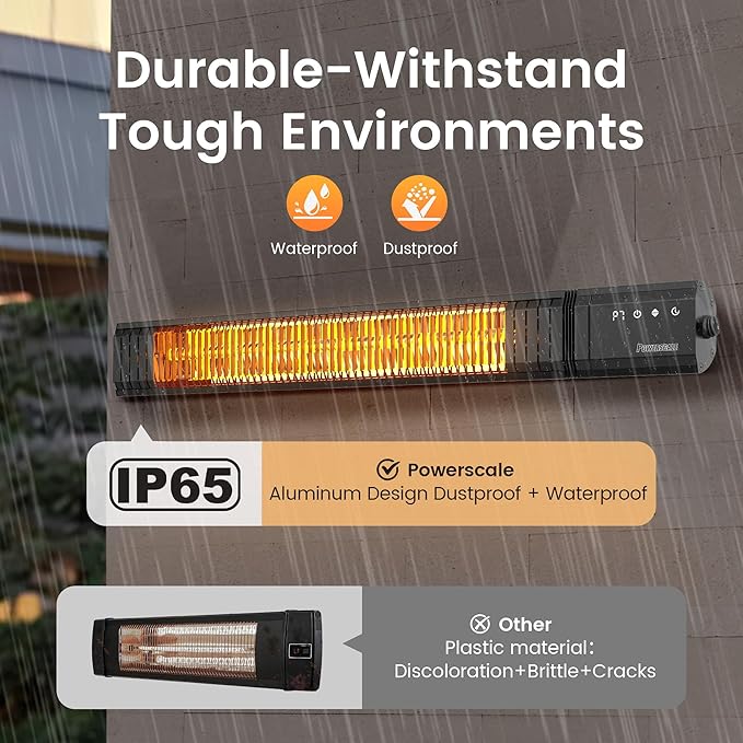 Infrared Heater 24H Timer Outdoor Heater, IP65, Memory Function Infrared Electric Patio Heater, 9 Levels Heating Touchscreen With Remote Electric heater, Restaurant Backyard, 1500W, Black