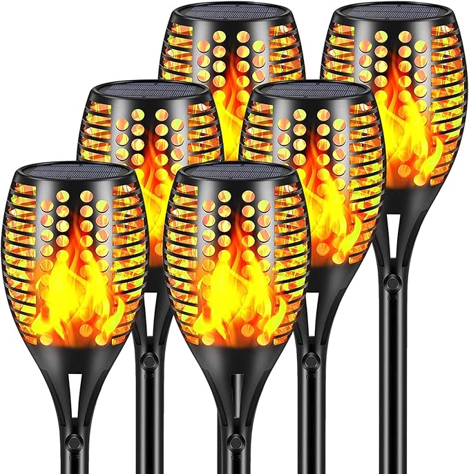 Aityvert Upgraded Larger Solar Torch Lights, Waterproof Outdoor Dancing Flames Light, Flickering Flames Garden Light, Landscape Decoration Pathway Patio Lights 43" 96 LED (6 Pack)