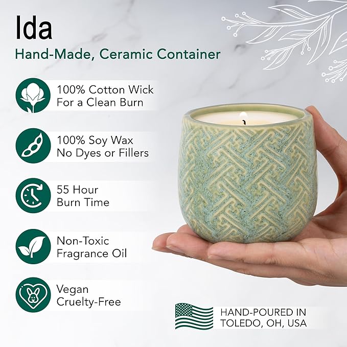 The Growing Candle, Lemongrass Scented, 10oz Ceramic Pot, Single Wick Aromatherapy Candles, 100% Soy for Women and Men, Ida
