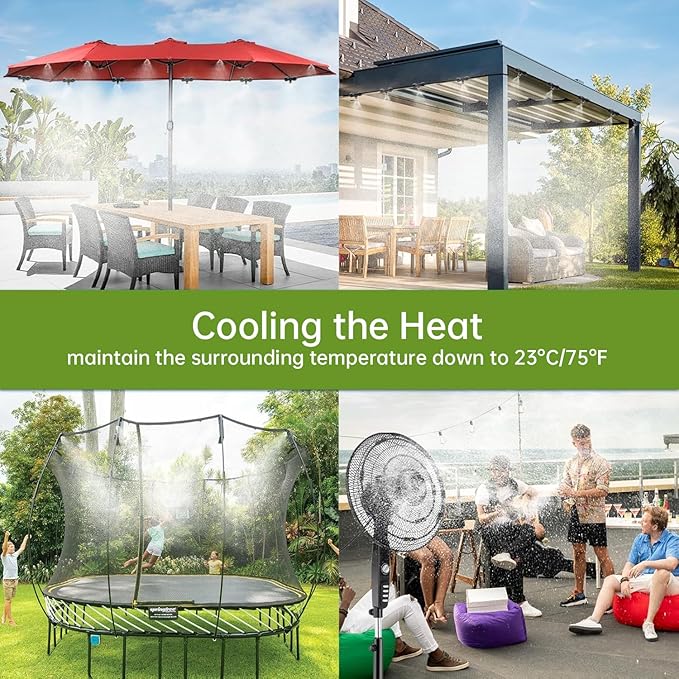30FT Outdoor Misting Cooling System‌ - Patio Garden Kit with ‌Brass Nozzles & UV Tubing‌, DIY Install for ‌Pool, BBQ, Greenhouse‌, Water-Saving High Pressure Cooler