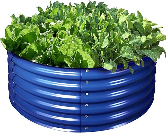 17" Tall, 42" Round Blue Raised Garden Bed Kit, Galvanized Metal Raised Garden Beds Outdoor for Vegetables Flowers,3.5 * 3.5 * 1.4Ft,Cobalt Blue
